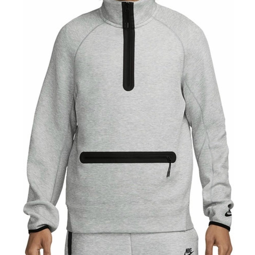Nike tech fleece Light Gray Pullover Zip-Up Sweater with Black Trim